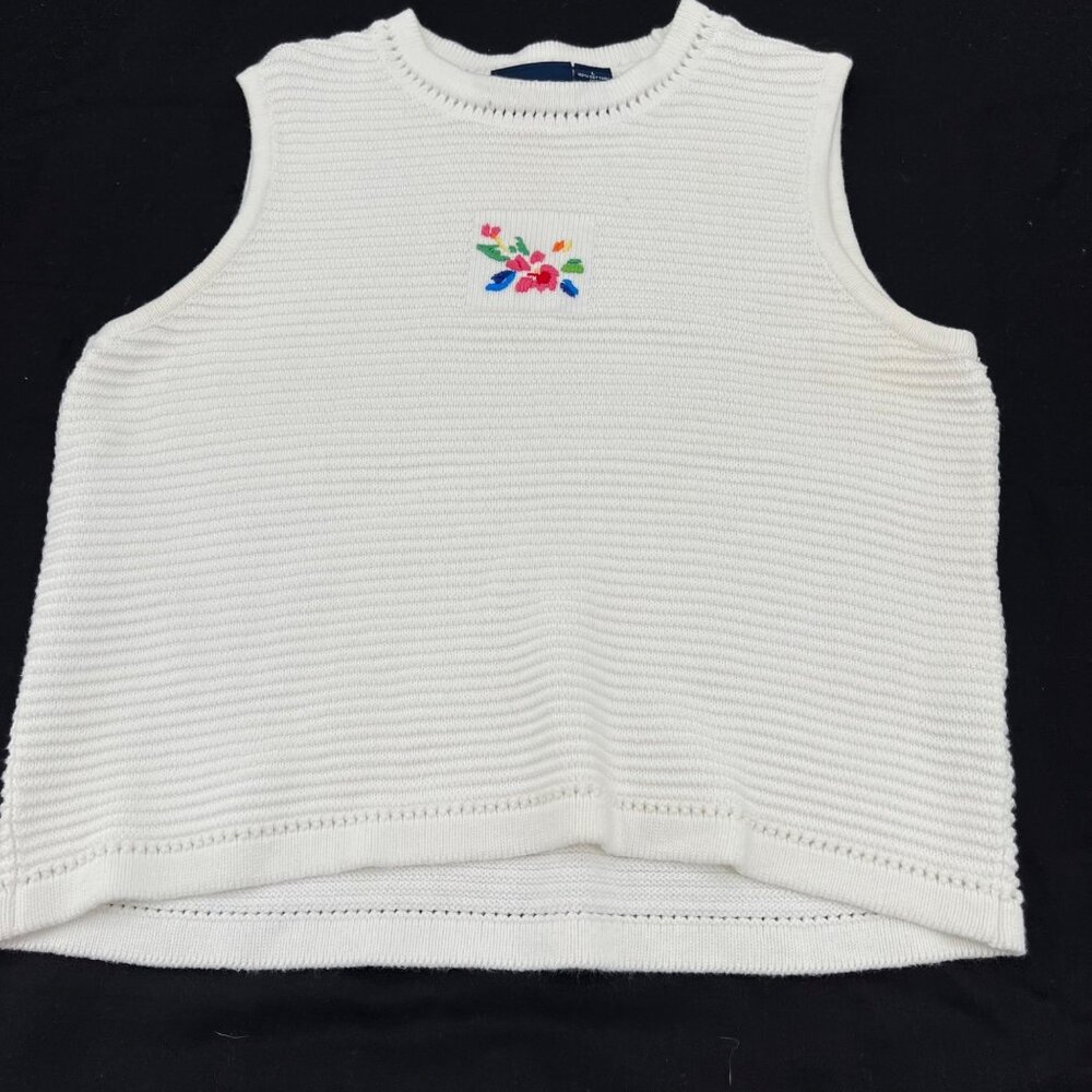Liz Claiborne Lizsport Women's sz Large Sleeveless Sweater 90s floral Embroidery
